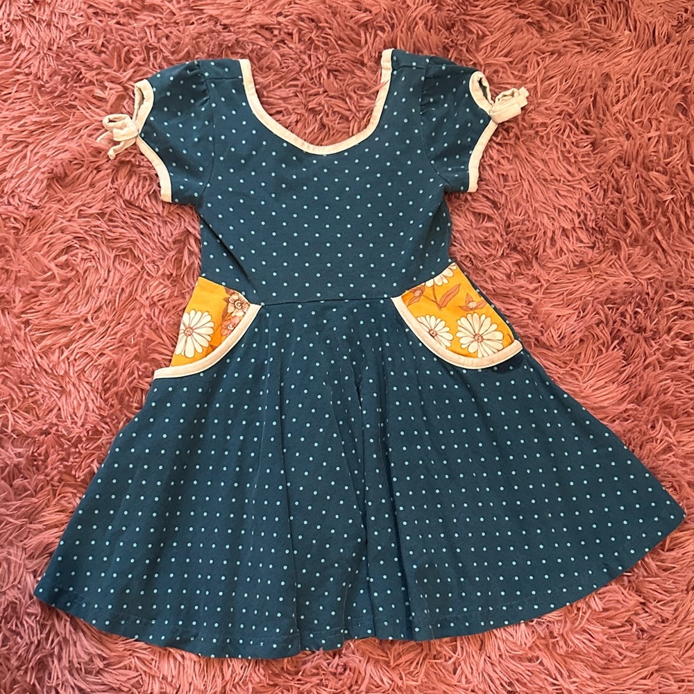 Wildflowers Blue Polka Dot Dress with Floral Accents